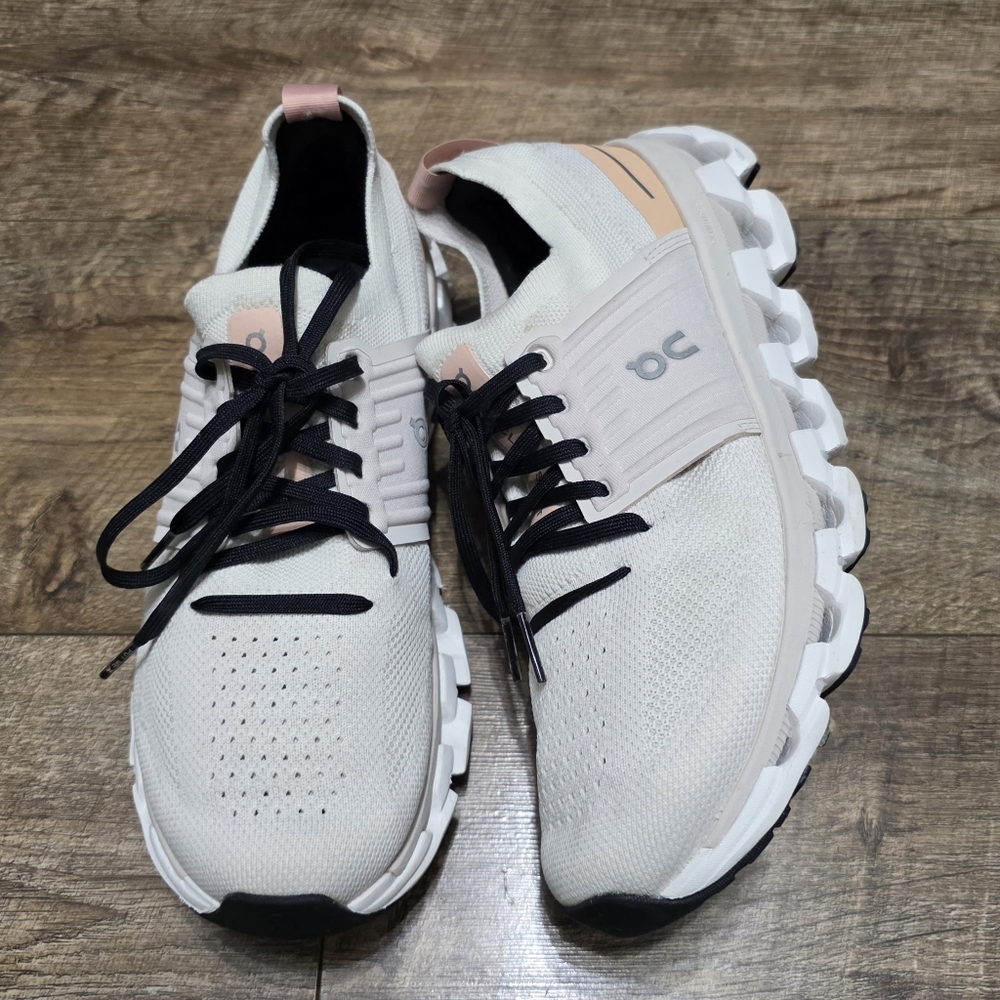 On Running Women's Sneakers in Cream with Pink Accents and Black Laces - Picture 3 of 11
